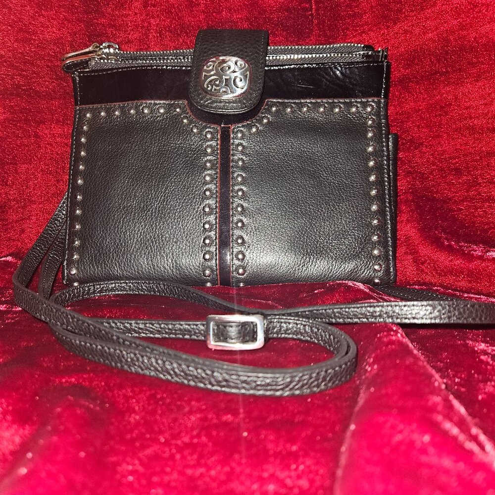 BRIGHTON Black Leather / Patent Purse with maroon accents